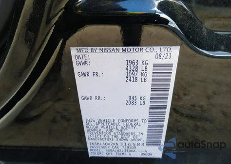 2024 Nissan Altima Sv Fwd from USA, damaged, VIN 1N4BL4DV2RN316583